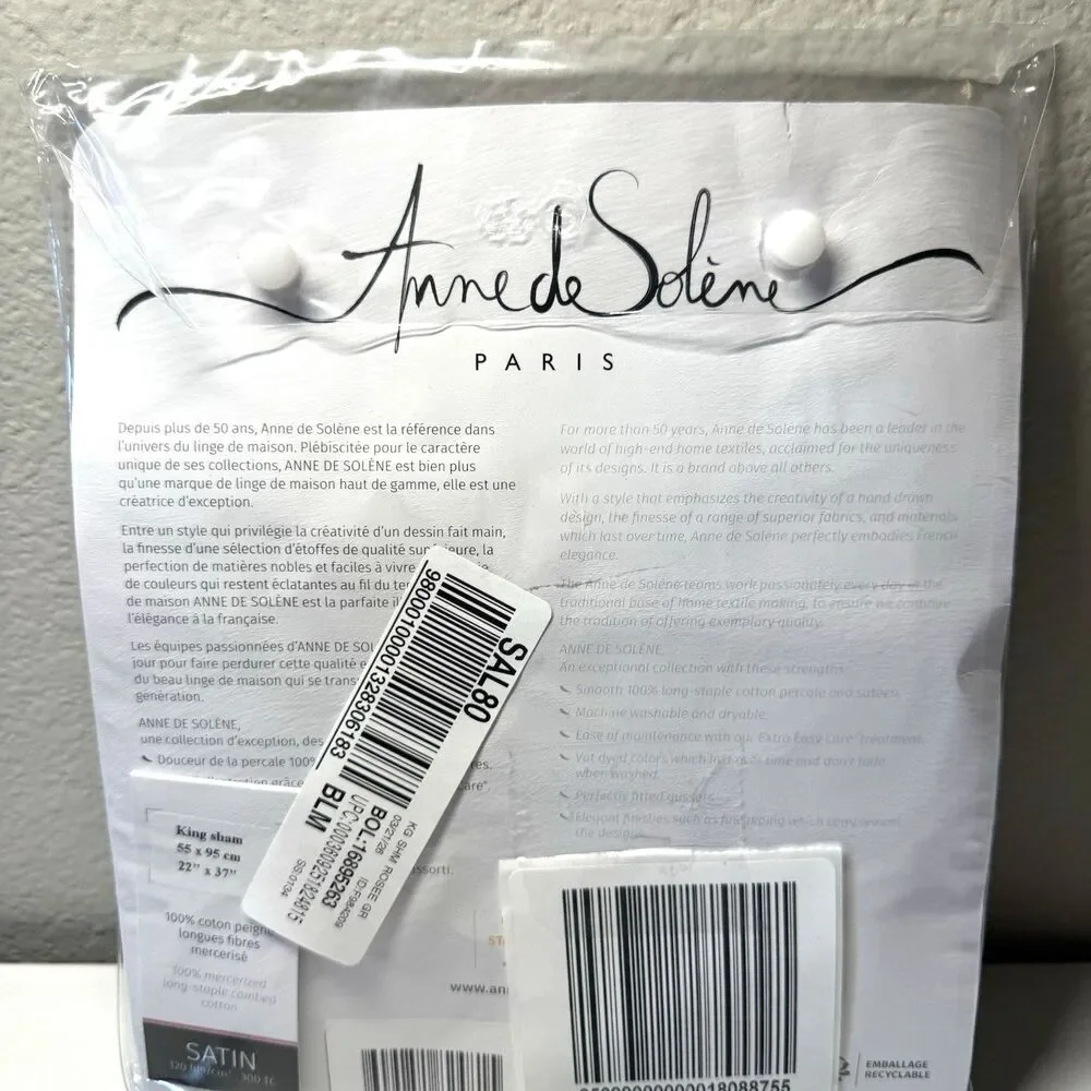 Anne de Solène Rosée Gris King Sham Luxury French Cotton Sateen Bedding
